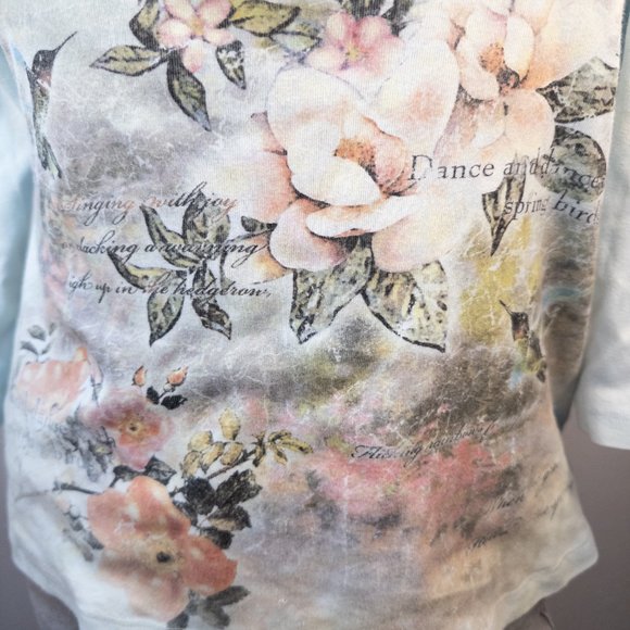 CACTUS Womens Size Medium Shirt Tee Blue Hummingbird Floral 3/4 Sleeve Y2K Top - Picture 6 of 10